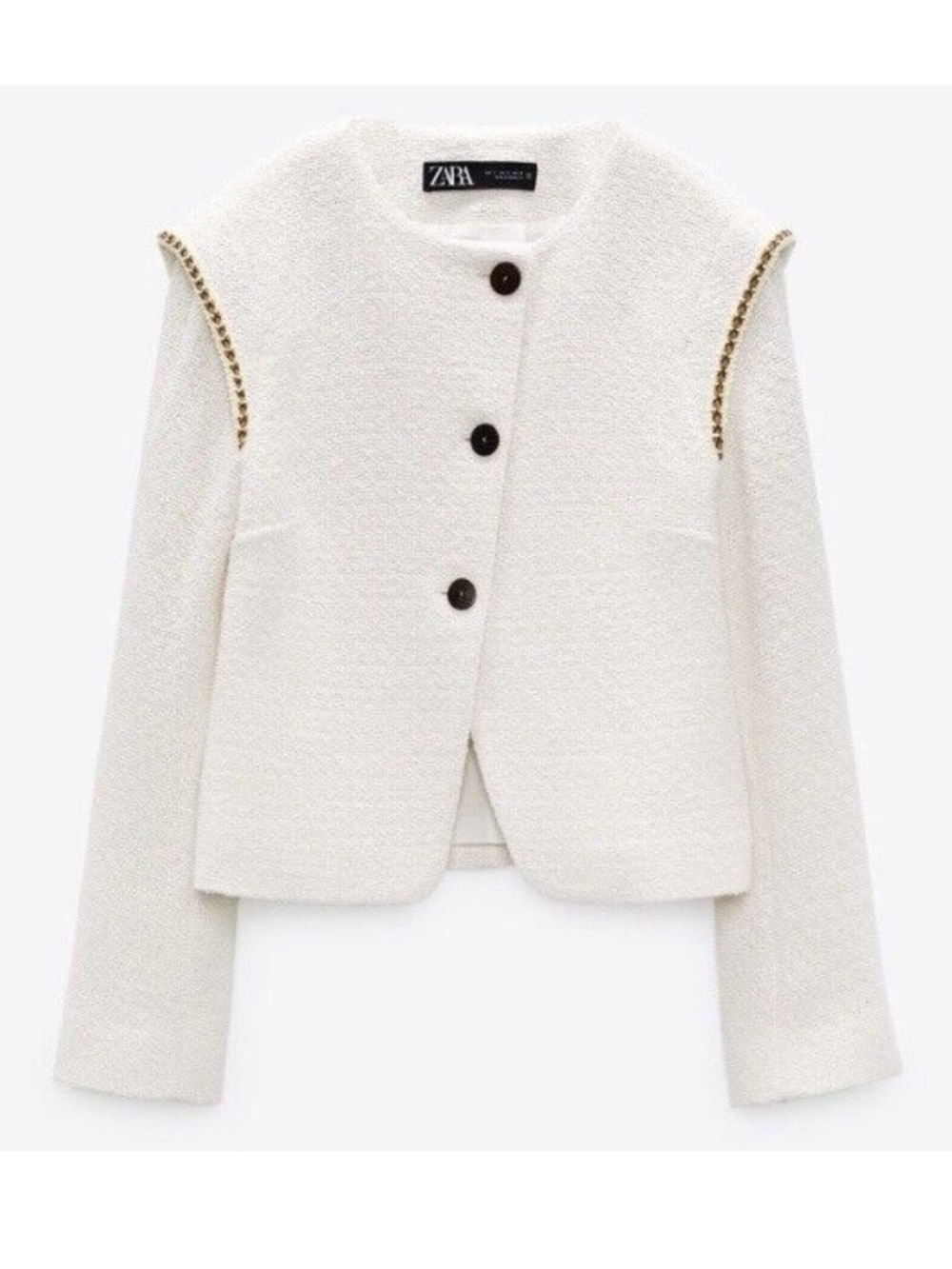 ZARA Ecru Textured Pronounced button blazer jacket - Picture 6 of 6